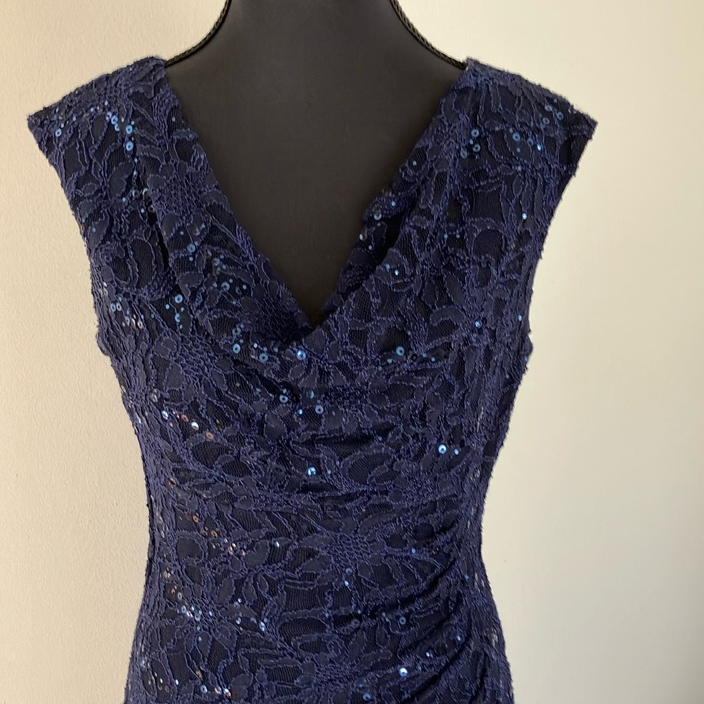 Lauren Ralph Lauren Blue V-Neck Sheath Cocktail Dress